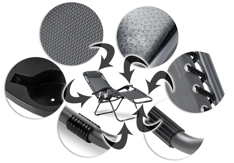 Leżaki ogrodowe - Komplet  2szt Leżak Plażowy Ogrodowy Składany Zero Gravity Antracyt (10)