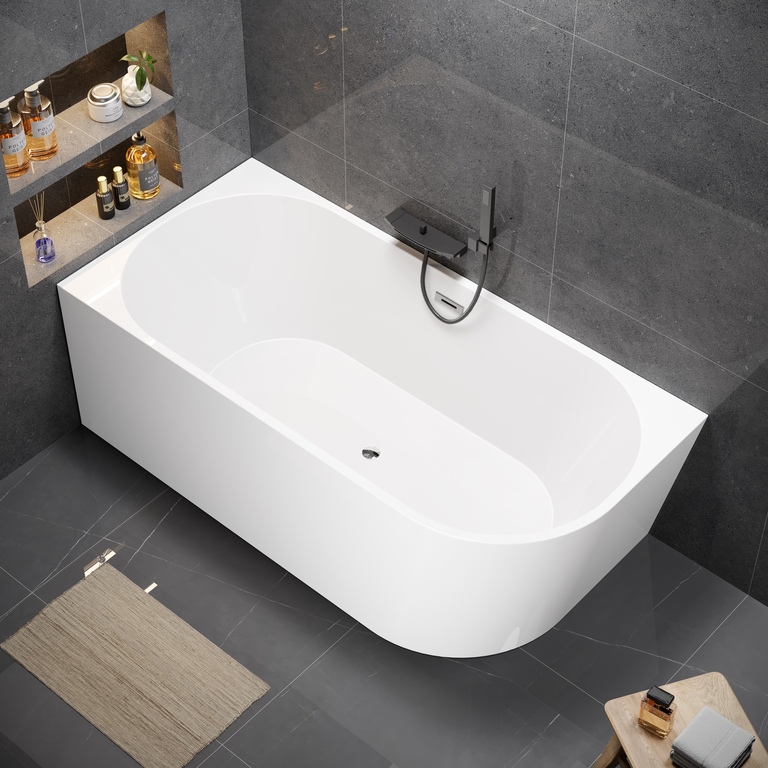 Wanny wolnostojące - Wanna wolnostojąca przyścienna NAROŻNA PULA LEWA 160 x 75 cm biała system przelewowy  (6)