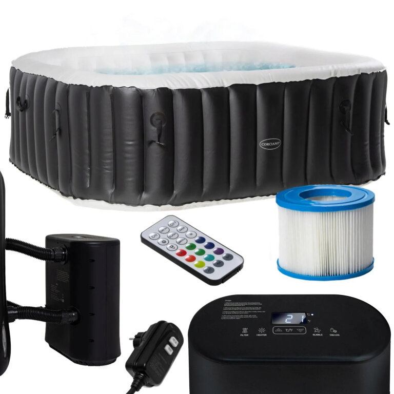 Jacuzzi ogrodowe - Jacuzzi Basen Ogrodowy Spa Corciano Kwadratowe 196 x 66 cm Hydromasaż Pompowane (17)