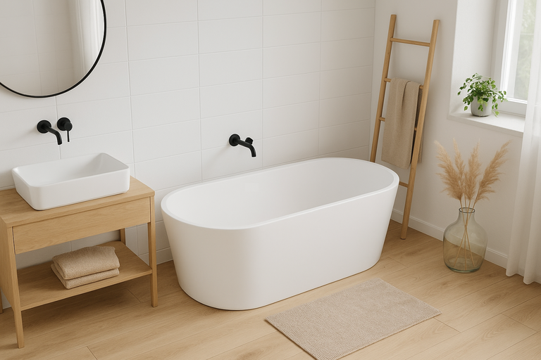 Wanny wolnostojące - Wanna Matt 170 x 75 cm wolnostojąca Akrylowa Łazienkowa Corciano BEZ SYFONU (4)