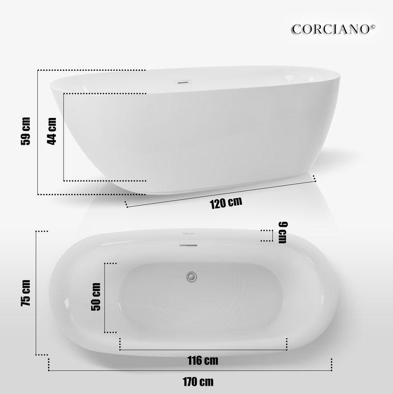 Wanny wolnostojące - Wanna Wolnostojąca akrylowa Fin 170 x 75 cm (2)