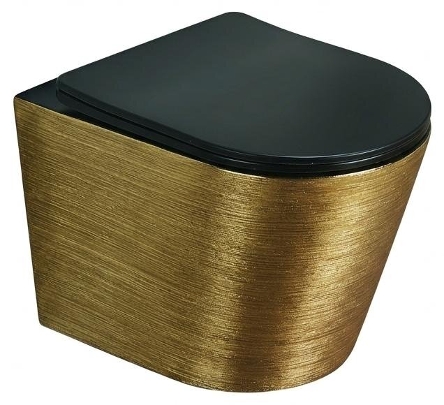 Miski WC - Miska WC podwieszana Corciano Optimo Classic Złoty Szczotkowany z Czarnym Matem 49x37x36 cm (4)