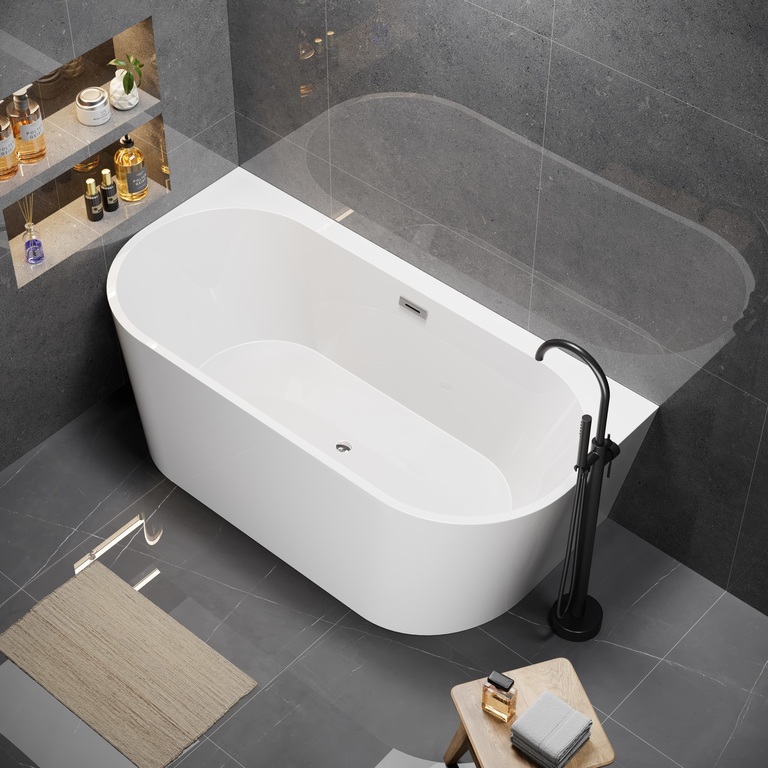 Wanny wolnostojące - Wanna wolnostojąca przyścienna 180 x 80 cm biała system przelewowy Pari (5) Wanny wolnostojące - Wanna wolnostojąca przyścienna 180 x 80 cm biała system przelewowy Pari (5)