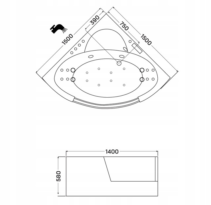 Z hydromasażem  - Wanna z hydromasażem ALABAMA jacuzzi 150x150  (4) Z hydromasażem  - Wanna z hydromasażem ALABAMA jacuzzi 150x150  (4)