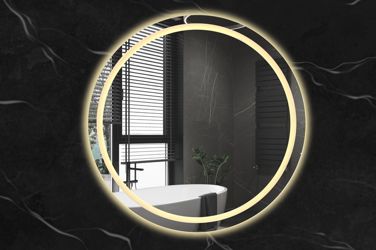 Lustra łazienkowe - Lustro ścienne łazienkowe okrągłe z RAMKĄ 80 cm z LED podświetlane (11)