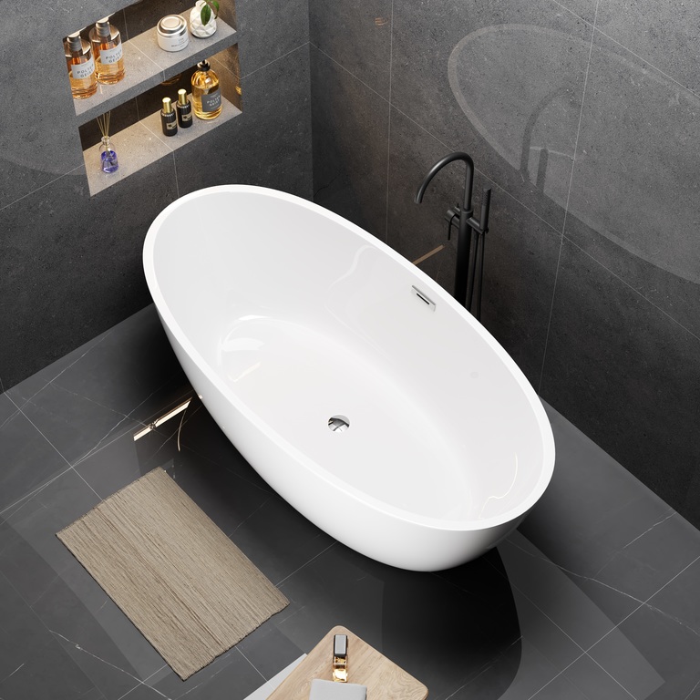 Wanny wolnostojące - Wanna Reykjavik 175 x 100 cm wolnostojąca Akrylowa biała system przelewowy (5)