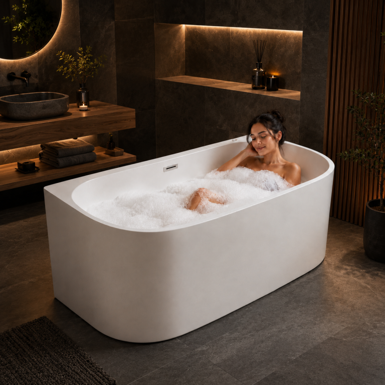 Wanny wolnostojące - Wanna Łazienkowa Doris z Hydromasażem  170 x 80 cm wolnostojąca Akrylowa LED Jacuzzi (2)