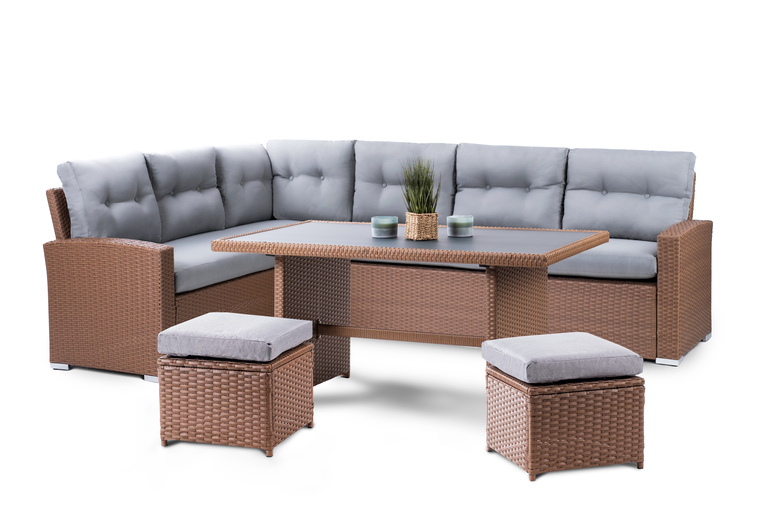 Zestawy ogrodowe - Zestaw Ogrodowy Premium KARA MAXI NAROŻNIK Stół 2 fotele 2 PUFY TECHNORATTAN (2)