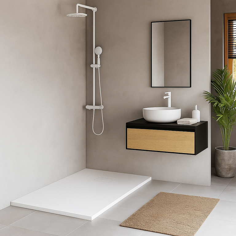 Brodziki prysznicowe - Brodzik Prysznicowy Prostokątny Efekt Kamienia 120 x 90 cm Biały CORCIANO (4)