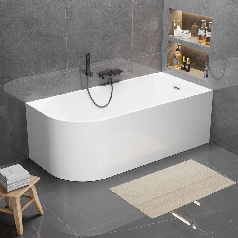 Wanny wolnostojące - Wanna wolnostojąca przyścienna NAROŻNA PULA PRAWA 160 x 75 cm biała system przelewowy  (4) Wanny wolnostojące - Wanna wolnostojąca przyścienna NAROŻNA PULA PRAWA 160 x 75 cm biała system przelewowy  (4)