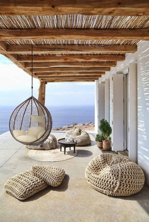 Fotele wiszące - Fotel Wiszący Santa Cruz Brązowy Stelaż Brązowy Kosz Beżowe Poduszki  (5)