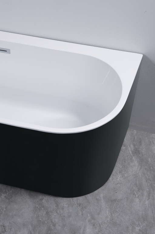 Wanny wolnostojące - Wanna wolnostojąca przyścienna NAROŻNA PULA Czarna LEWA 170 x 75 cm biała system przelewowy  (5)