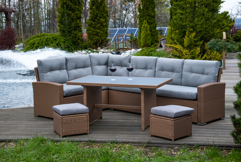 Zestawy ogrodowe - Zestaw Ogrodowy Premium KARA MAXI NAROŻNIK Stół 2 fotele 2 PUFY TECHNORATTAN (5)