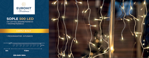 Boże Narodzenie - Sople 500 LED programator 8 funkcji ciepły biały (5)
