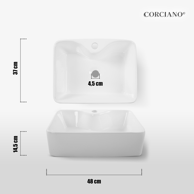 Umywalki nablatowe - Umywalka Nablatowa KELLY 48cm prostokątna Ceramika Biała (8)