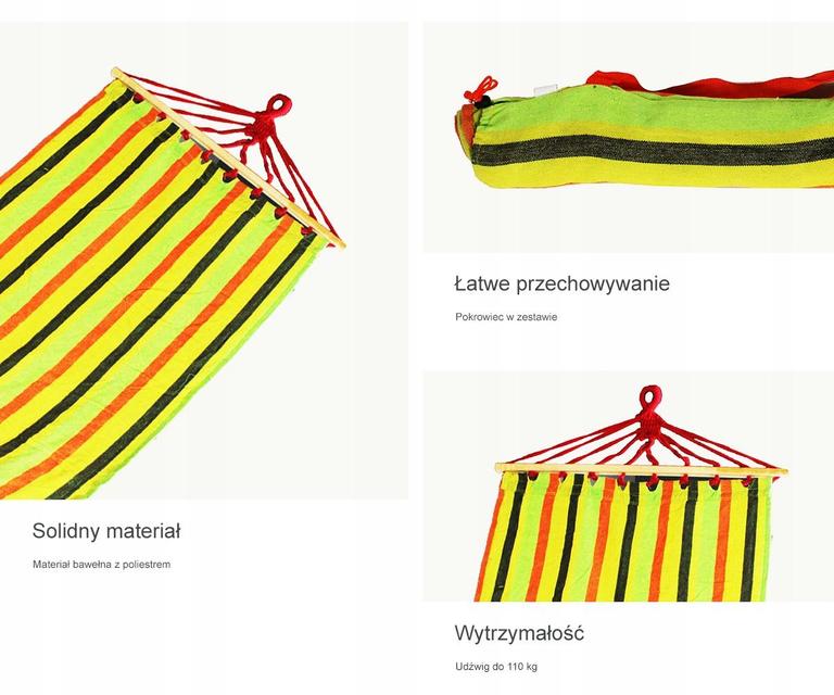 Meble ogrodowe - Hamak z drążkiem 1os 200x80cm EUROHIT Garden EAN 5901157679420 (4)