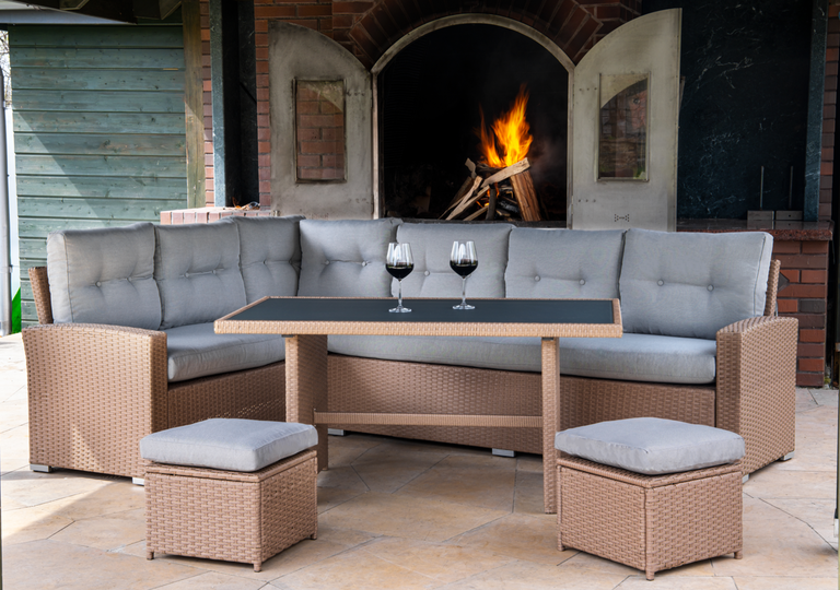 Zestawy ogrodowe - Zestaw Ogrodowy Premium KARA MAXI NAROŻNIK Stół 2 fotele 2 PUFY TECHNORATTAN (7)