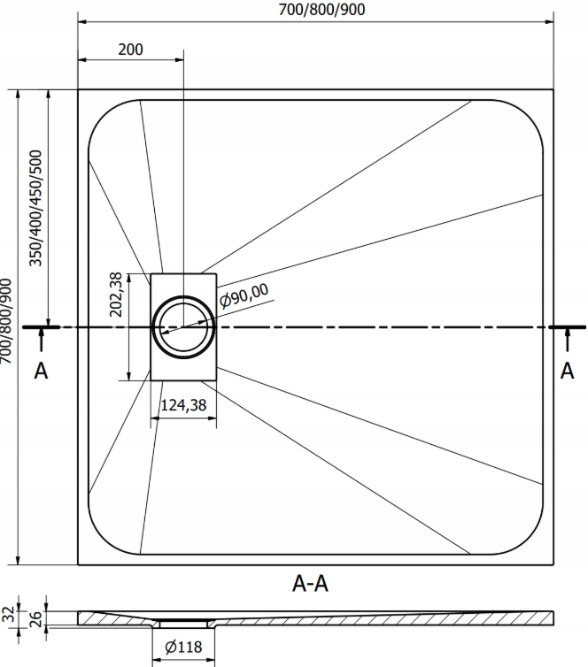 Brodziki prysznicowe - Brodzik prysznicowy kwadratowy Efekt Kamienia 90 x 90 cm Czarny Corciano (3)