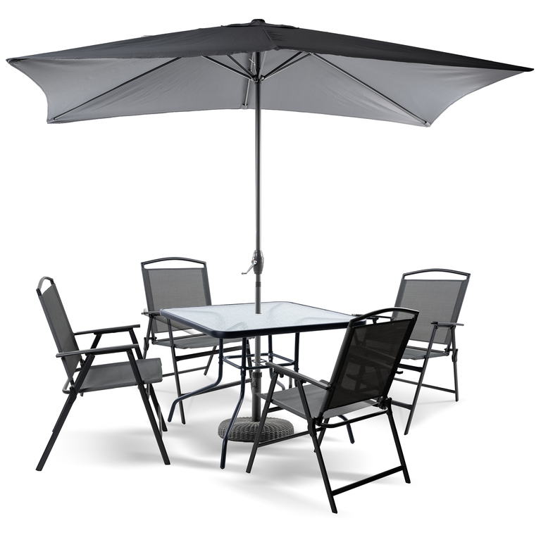 Meble ogrodowe - Kompletny Zestaw Ogrodowy Risari, Stół 90 cm plus 4 krzeseł, parasol Składany (1)
