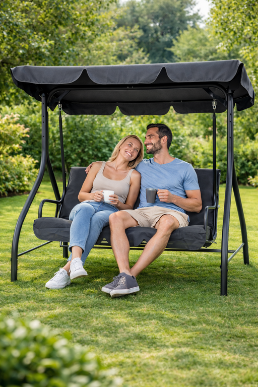 Meble ogrodowe - Huśtawka ogrodowa 3 osobowa Tokio Antracytowa Ławka Bujana  (2)