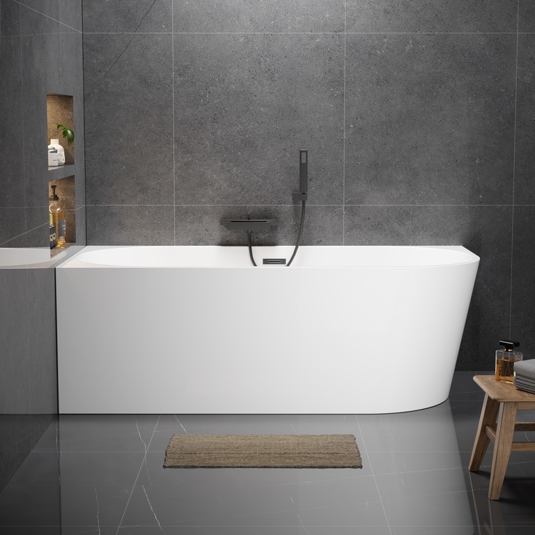 Wanny wolnostojące - Wanna wolnostojąca przyścienna NAROŻNA PULA LEWA 170 x 80 cm biała system przelewowy  (2)