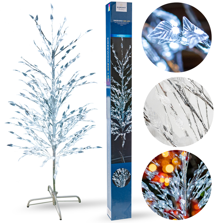 Boże Narodzenie - Drzewko 328 LED do użytku wewnętrznego i zewnętrznego 1,5m zimny biały (1)