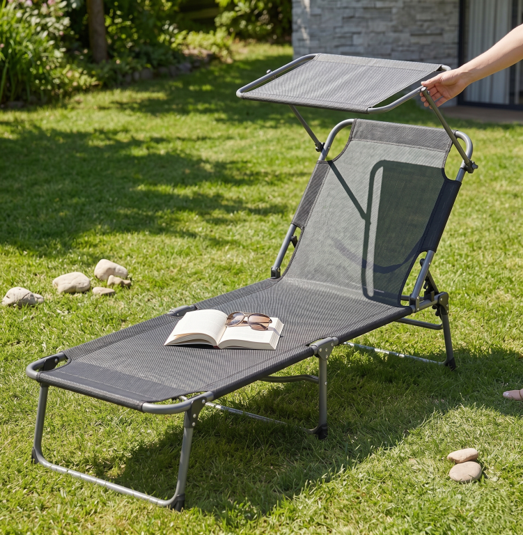 Leżaki ogrodowe - Leżak ogrodowy Osaka składany z daszkiem (2)