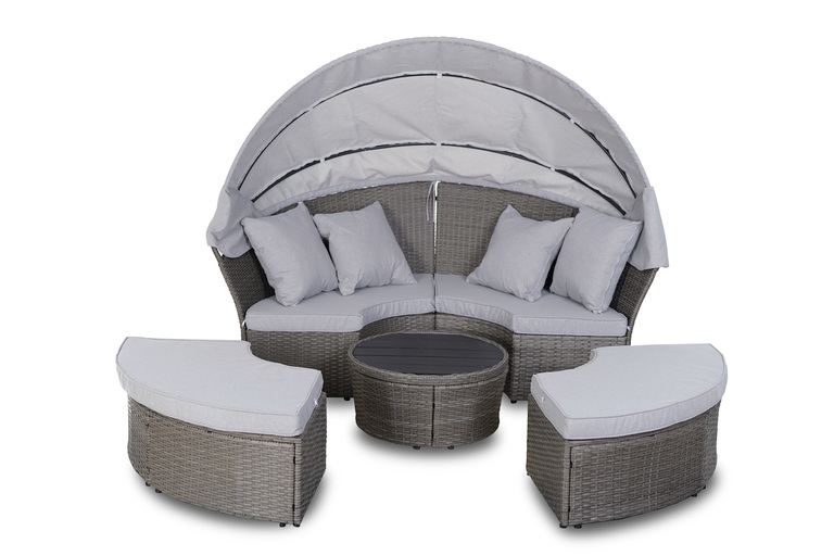 Meble ogrodowe - Wyspa Ogrodowa Bari Sofa Rattan leżanka łóżko polowe plażowe Stolik regulowany Parasol Poduszki  (3)