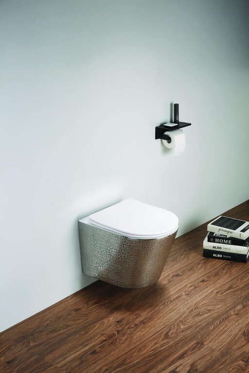 Akcesoria łazienkowe - Miska WC wisząca Corciano Optimo Pro Platinium Platynowy Strukturalny z Białą Deską 49x37 cm (2)