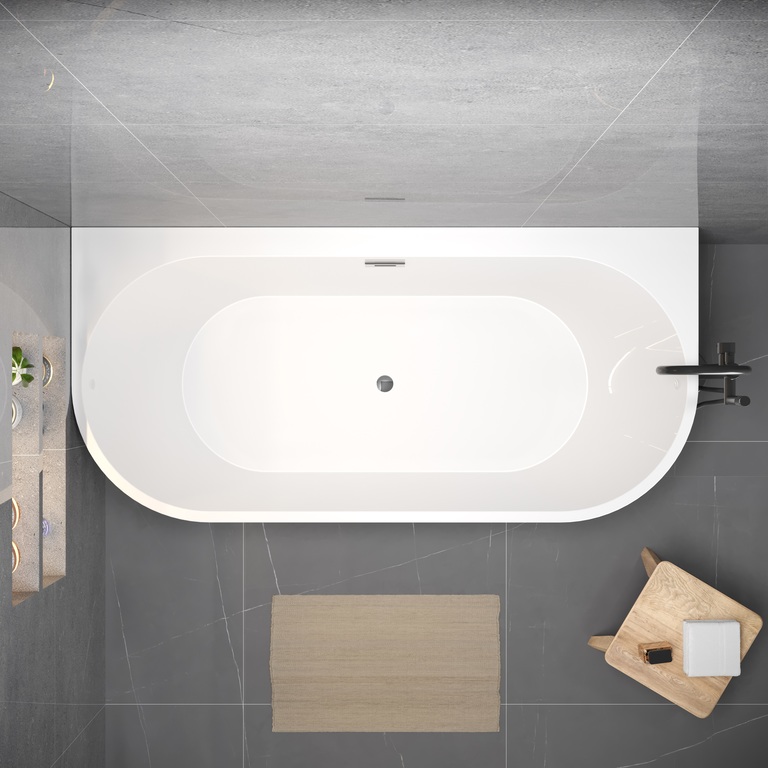 Wanny wolnostojące - Wanna Pari 150 x 75 cm wolnostojąca przyścienna biała system przelewowy (7)