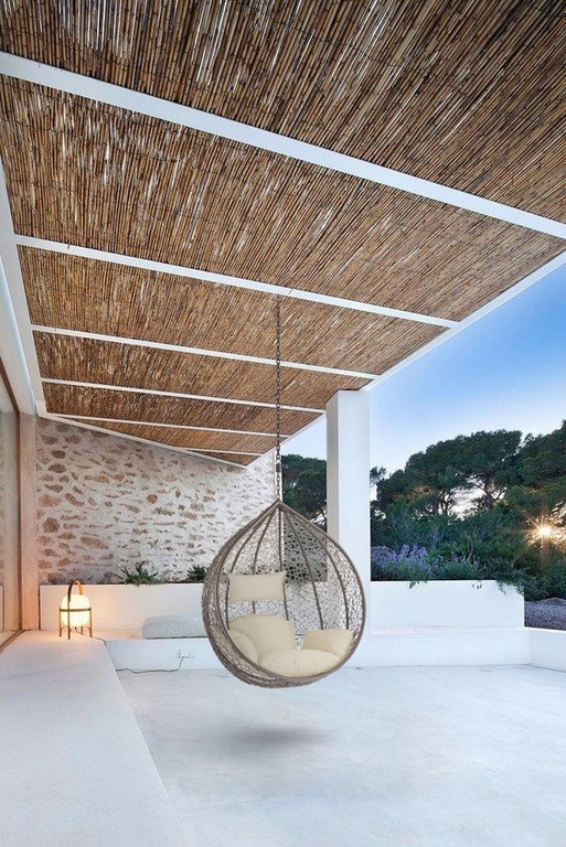 Fotele wiszące - Fotel Wiszący Santa Cruz Brązowy Stelaż Brązowy Kosz Beżowe Poduszki  (6)