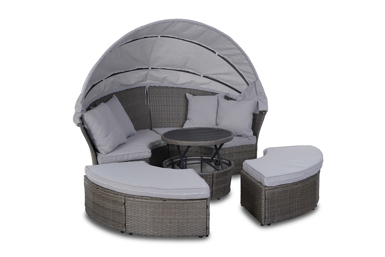 Meble ogrodowe - Wyspa Ogrodowa Bari Sofa Rattan leżanka łóżko polowe plażowe Stolik regulowany Parasol Poduszki  (5)