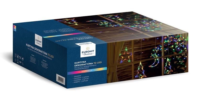 Lampki choinkowe - Kurtyna 72 LED księżyc gwiazda choinka (4)