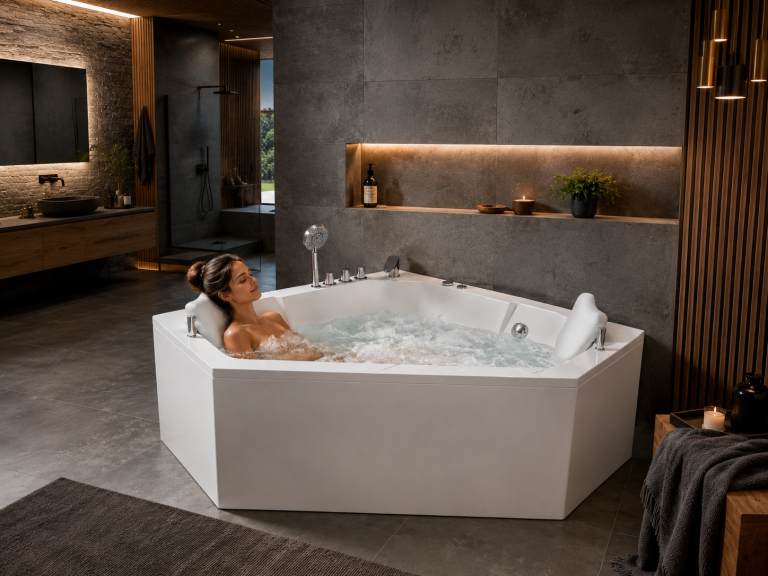 Wanny wolnostojące - Wanna Łazienkowa RIMINI z Hydromasażem  150 x 150 cm wolnostojąca Akrylowa Jacuzzi Narożna (5)