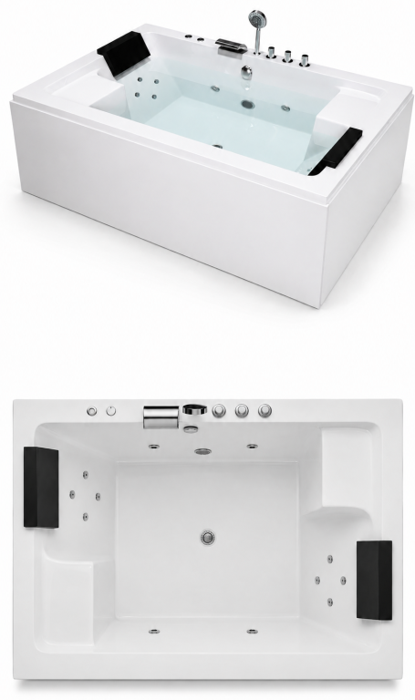 Wanny wolnostojące -  Wanna Łazienkowa z Hydromasażem  Mentona 180 x 120 cm wolnostojąca Akrylowa LED Jacuzzi SPA kompletna (1)
