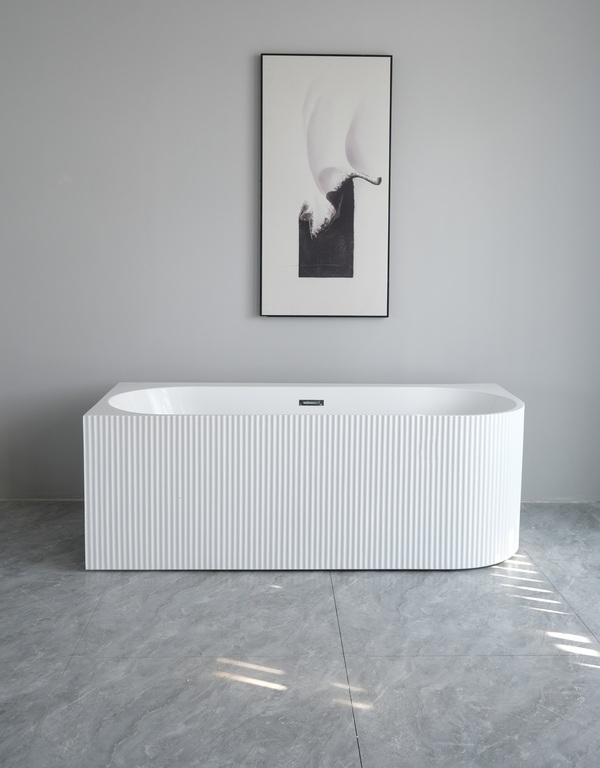 Wanny wolnostojące - Wanna wolnostojąca przyścienna NAROŻNA PULA Lewa Prążkowana 170 x 75 x 58 cm biała system przelewowy  (2)
