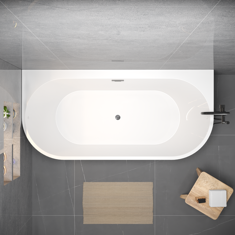 Wanny wolnostojące - Wanna Pari 150 x 75 cm wolnostojąca przyścienna biała system przelewowy (4)