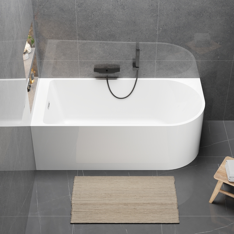 Wanny wolnostojące - Wanna wolnostojąca przyścienna NAROŻNA PORTO LEWA 170 x 80 x 58 cm biała system przelewowy boczny (8)