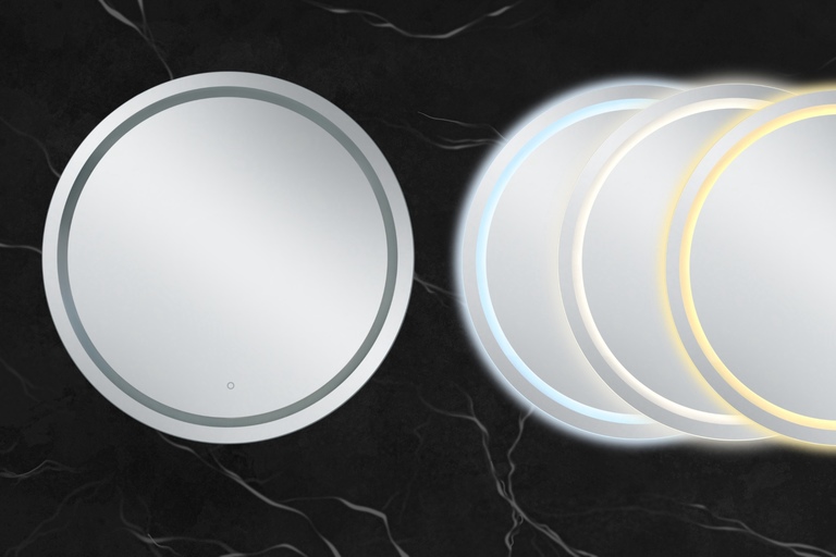 Lustra łazienkowe - Lustro ścienne łazienkowe okrągłe z RAMKĄ 80 cm z LED podświetlane (4)