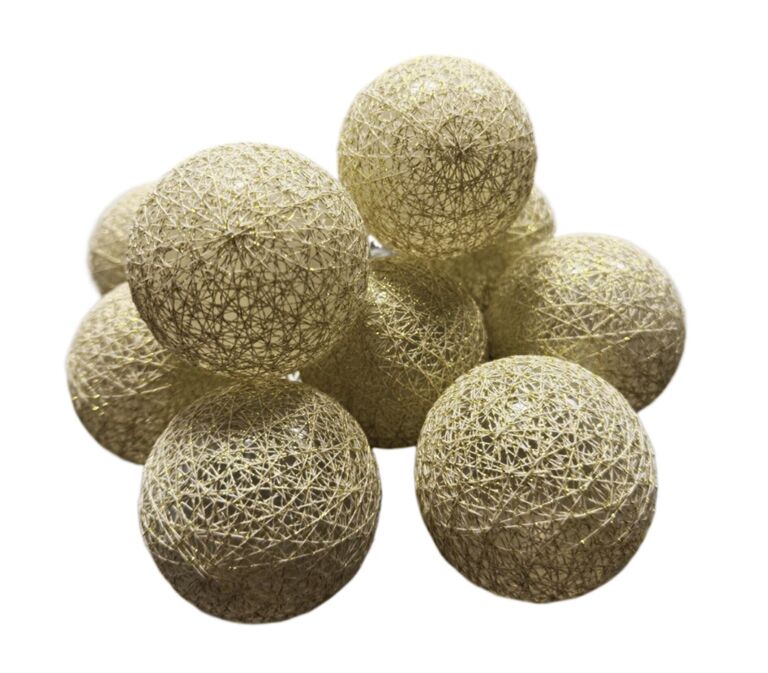 Boże Narodzenie - Ozdoba Świąteczna Cotton Balls kule 10 LED ze świecącą nitką  ZŁOTE (1)