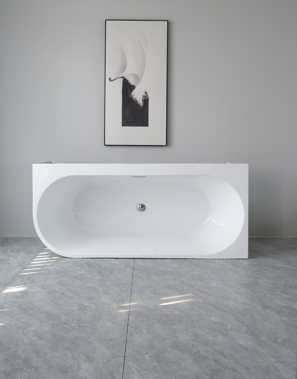 Wanny wolnostojące - Wanna wolnostojąca przyścienna NAROŻNA PULA PRAWA Prążkowana 170 x 75 x 58 cm biała system przelewowy  (4)