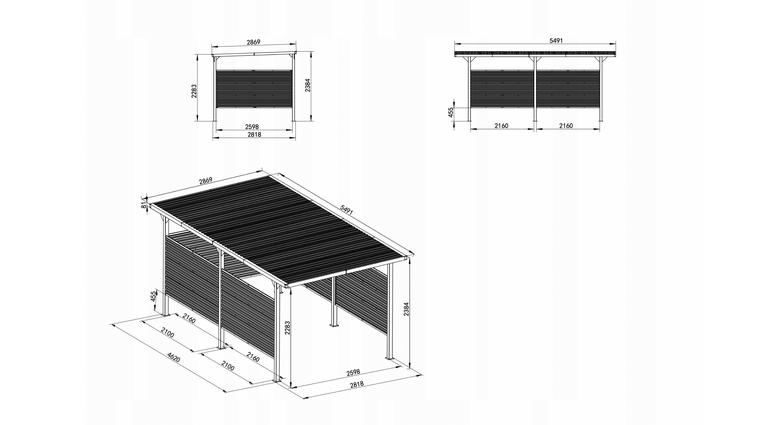 Domki / Garaże - Wiata samochodowa Carport 549 x 287 x 238 cm Garaż samochodowy (3)