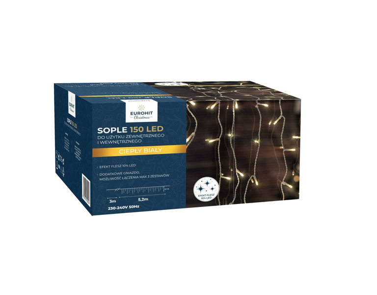 Lampki choinkowe - Sople 150 LED 10 % efekt  FLESH  dodatkowe gniazdo (1)