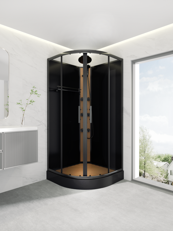 Kabiny prysznicowe - Kabina prysznicowa z hydromasażem 90x90 narożna Corciano Rivaro czarna (2)