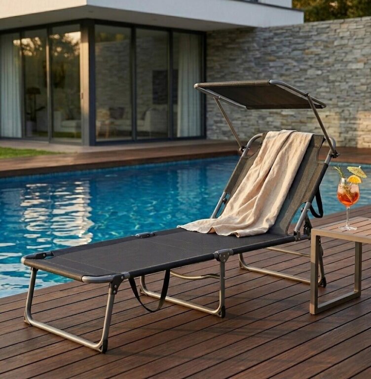 Leżaki ogrodowe - Leżak ogrodowy Osaka składany z daszkiem (5)