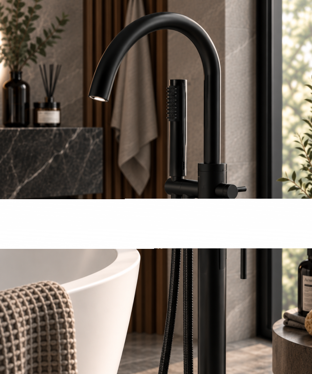 Łazienka - Bateria Wannowa Wolnostojąca Czarna 3557C (3)