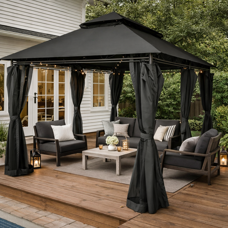 Pawilony ogrodowe - Pawilon namiot ogrodowy altana 3x4 m z oświetleniem LED MOSKITIERA  (5)