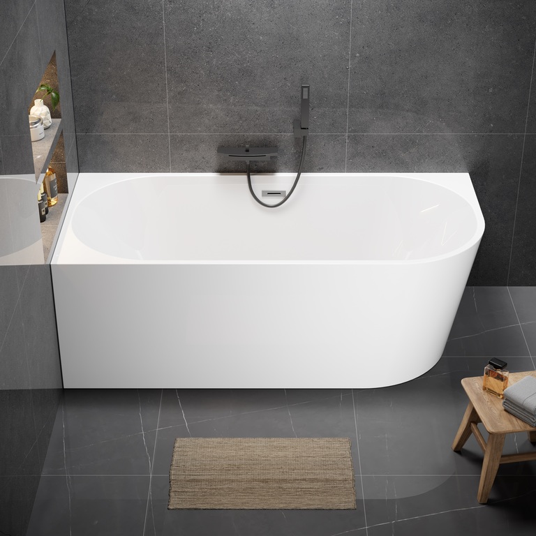 Wanny wolnostojące - Wanna wolnostojąca przyścienna NAROŻNA PULA LEWA 170 x 80 cm biała system przelewowy  (9)