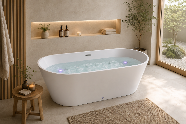 Z hydromasażem  - Wanna Łazienkowa Jupiter +  a funkcją masażu POWIETRZNEGO 170 x 80 cm wolnostojąca Akrylowa LED Jacuzzi HYDROMASAŻ (9)