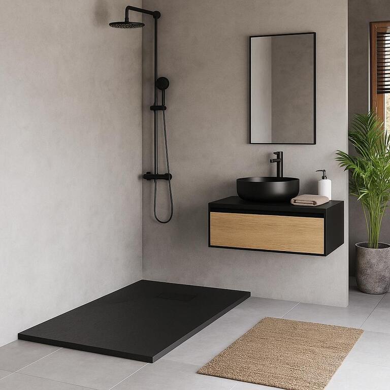 Brodziki prysznicowe - Brodzik prysznicowy kwadratowy Efekt Kamienia 90 x 90 cm Czarny Corciano (6)